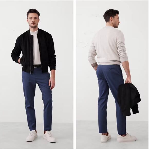 Banana Republic Slim-Tapered Fit 32 x 30 Blue Pants Men's Gingham Check Plaid - Picture 1 of 12